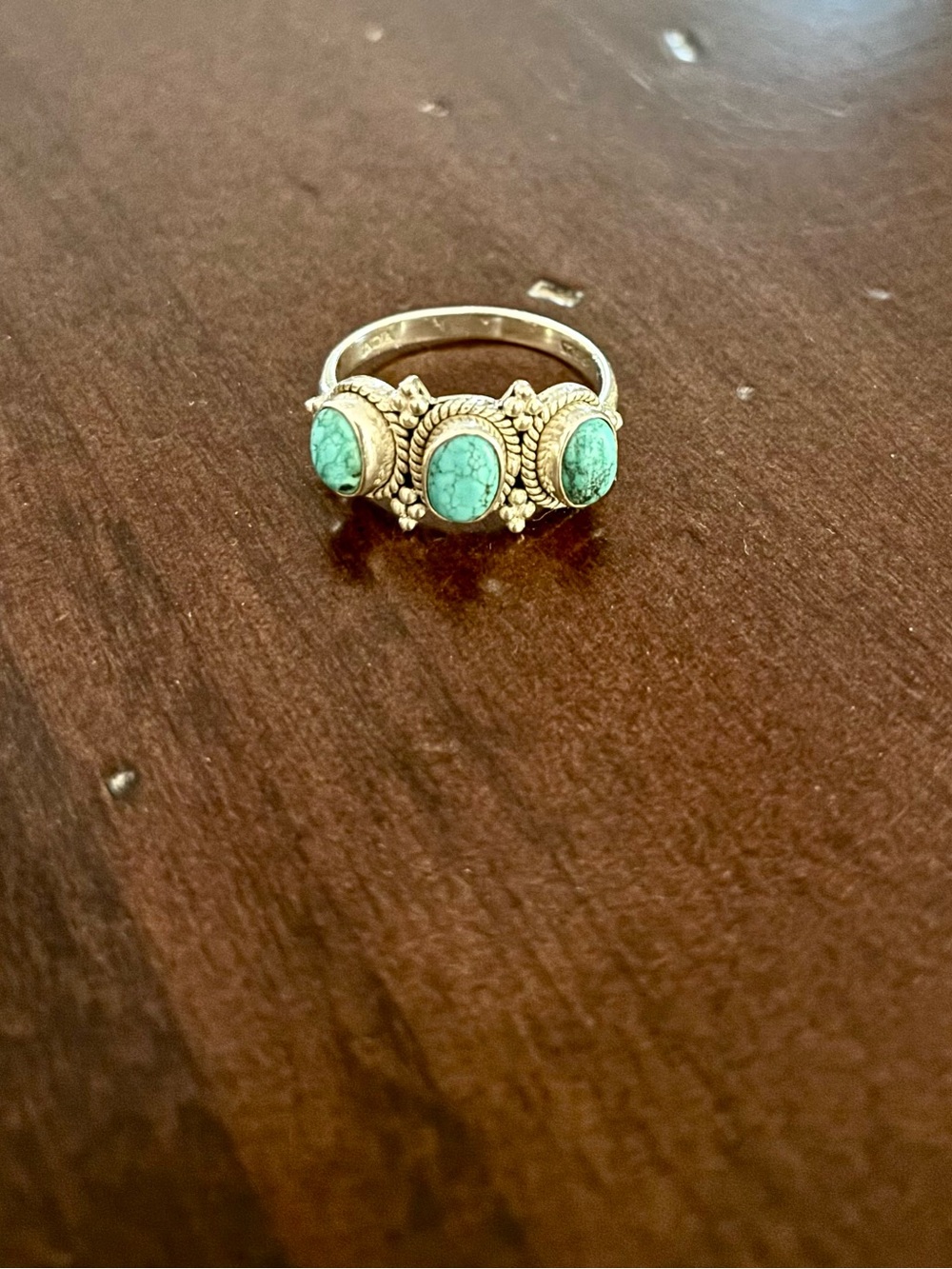 Turquoise Triple Stone Silver Ring - 8.5